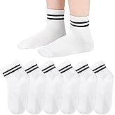 pontadela Boys Girls Seamless Stripe Socks, Cotton Athletic Crew Socks, 3-13 Years Black White Grey For Kids 5 -Pairs