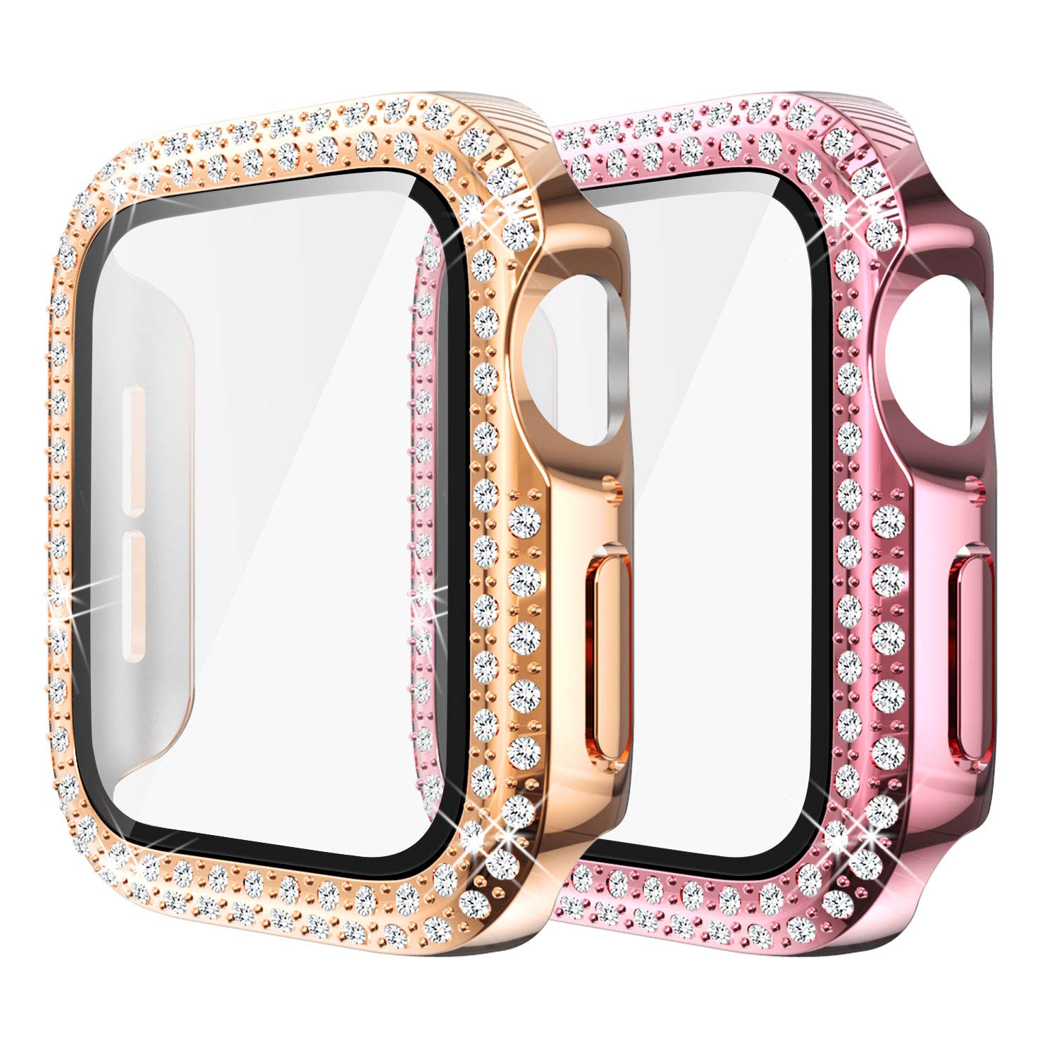 Yolovie (2-Pack) Compatible for Apple Watch Case with Screen Protector 40mm Series 6/5/4/SE, Bling Cover Diamonds Rhinestone Bumper Protective Frame for iWatch Girl Women (RoseGold/Pink)