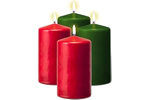 Hyoola Holiday Pillar Candles 2x4 Inch - Green and Red Pillar Candles - 4 Pack - Unscented Christmas Candles - European Made