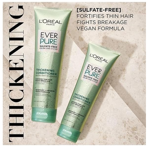 L’OREAL PARIS THICKENING SULFATE FREE CONDITIONER, THICKENS + STRENGTHENS THIN, FRAGILE HAIR, HAIR CARE WITH ROSEMARY LEAF, EVERPURE, 8.5 FL OZ (PACKAGING MAY VARY)