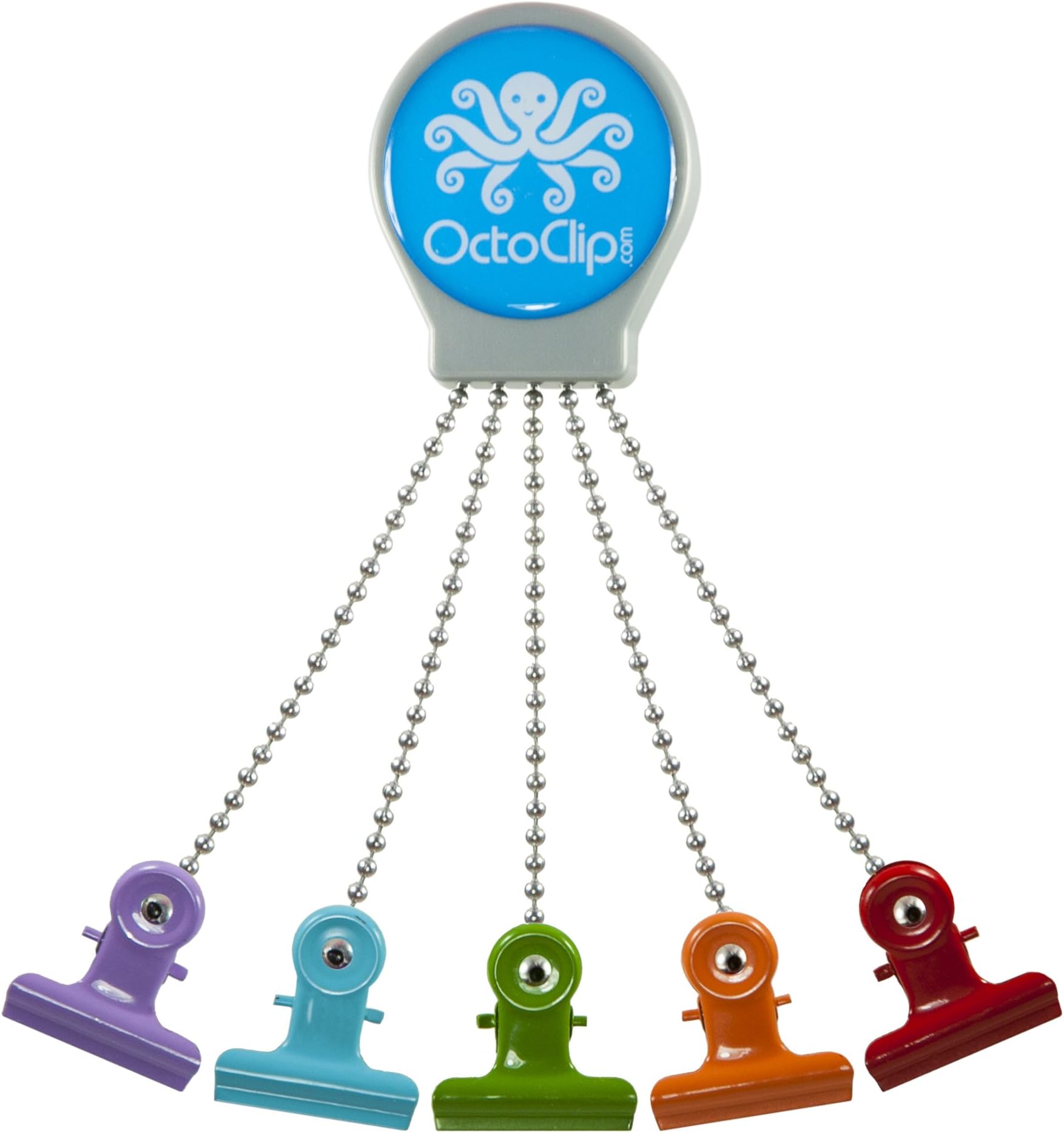 OctoClip Refrigerator Magnet – Fridge Organizer Locker Magnet Grey with Multi Colored Clips, 1 Pack