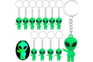 Equsion 12 Pcs Alien Party Favors Alien Keychains Glow in The Dark Space Keychain Mini Rave Trinkets Aliens Figures Little Bulk Gift Prize Christmas Stocking Stuffer for Music Easter Decor (Green)