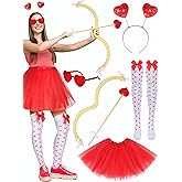 Zhanmai 6 Pcs Valentine's Day Cupid Accessory Kit Women Valentine's Day Red Cupid Costume Bow and Arrow Tutu Skirt Heart Headband Thigh High Stockings Sunglasses