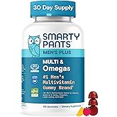 SmartyPants Men's Multivitamin Gummies, Omega 3 (DHA/EPA), Methylfolate, Vitamin D3, C, Vitamin B12, B6, Vitamin A, K, Zinc & Selenium, Gluten Free, 90 Count (30 Day Supply)