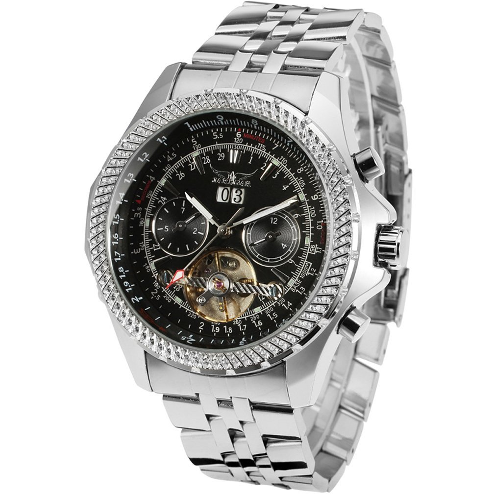 FORSINING Men's Stylish Skeleton Self-Winding Movement Aanlog Watch with Stainless Steel Bracelet