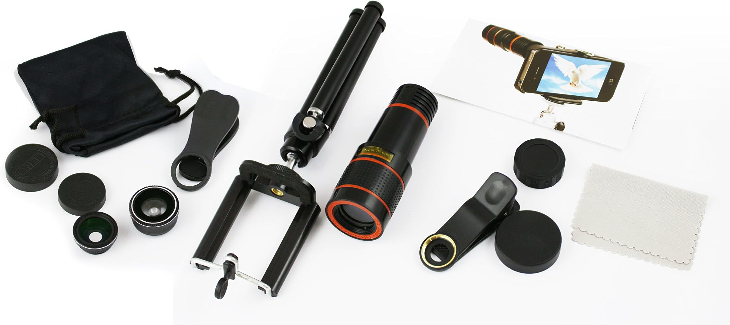 Posma MT1201+ML301 12x Optical Zoom 5 in 1 Phone Camera Lens Kit Bundle set Universal Smartphone Telephoto Telescope Lens with 3 in 1 lens & stand