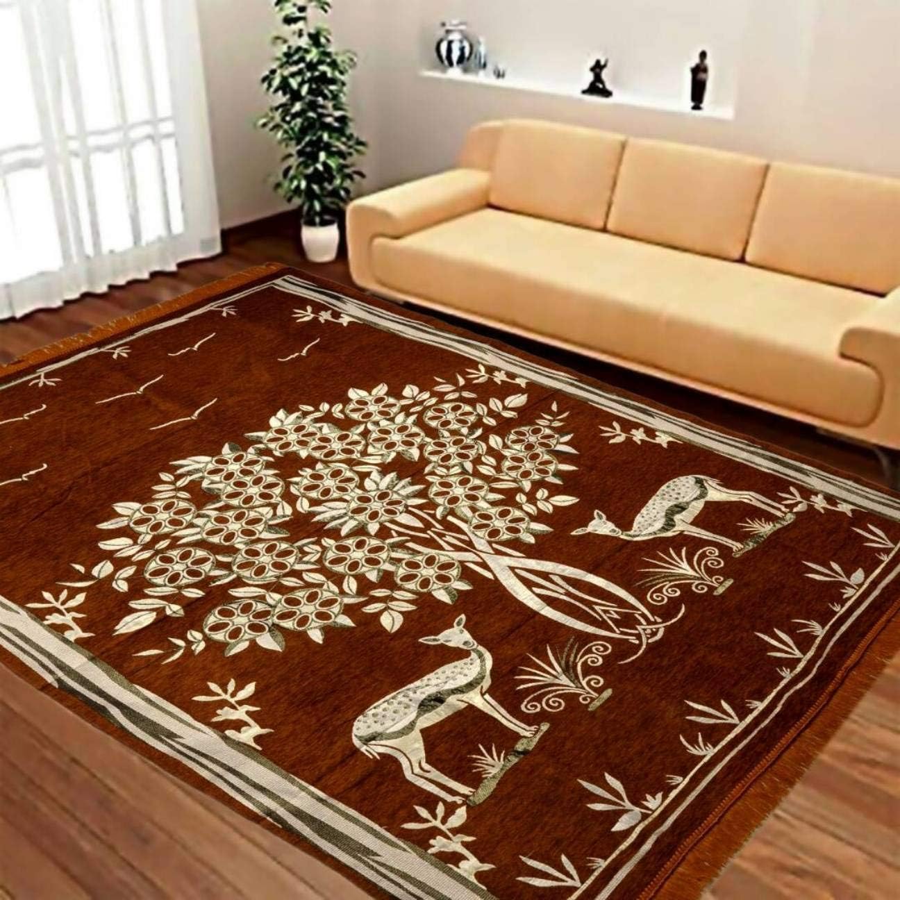 STOP N SHOPP Zeometric Ethnic Velvet Touch Abstract Chenille Carpet (5Feet X 7Feet) Multi