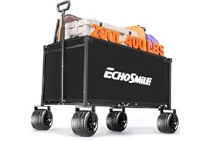 EchoSmile Collapsible Wagon Cart for Camping & Beach - Heavy Duty 400LBS Capacity All-Terrain Cart with Wide Wheels, Portable