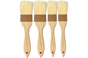 NXRACSH Pastry Basting Brush Natural Bristle - Food Grade Wooden Handle, Heat Resistant 660°F, Non-Shedding & Durable Kitchen Utensils for Cooking, Baking, Butter, BBQ, Oil Sauce & Egg Wash (1", 1.5", 4 Pack)