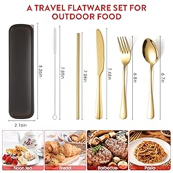 Gold Travel Utensils, Stainless Steel Knives Forks