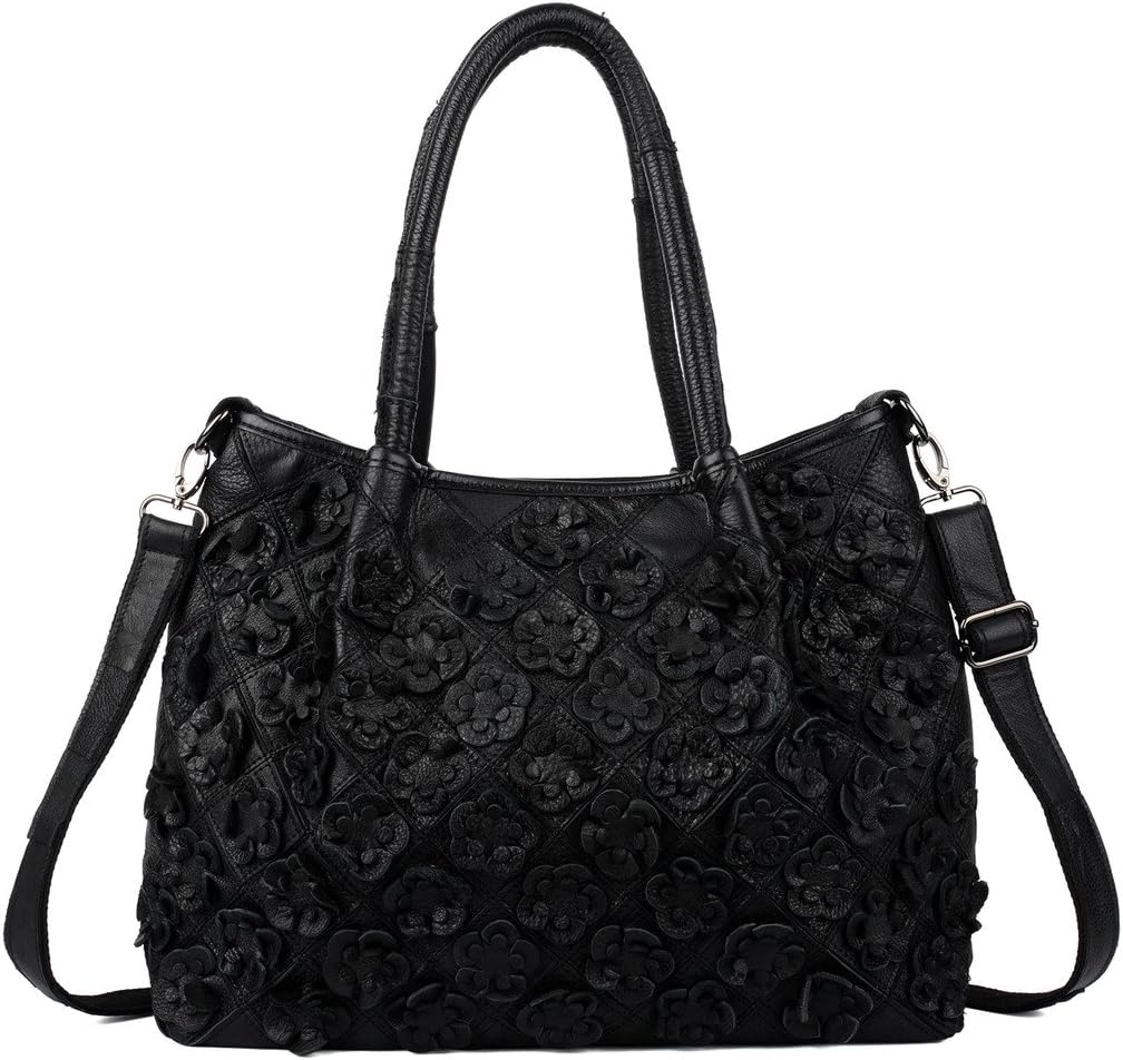 YALUXE Women's Soft Lambskin Leather Multicolor Purse Crossbody Shoulder Bag Black