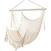 Hammock Chair,Max 330lbs, Large Hanging Chair, Soft Cotton Rope Swing Chair with High Load-Bearing Metal Rod,Indoor Outdoor Garden Yard Living Room Use Beige