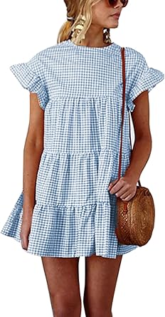 blue plaid mini dress