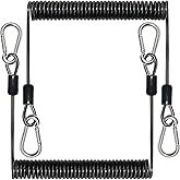 Pristis 2 pcs Retractable Coiled Lanyards, Heavy Duty Kayak Paddle Leash with Stainless Steel Carabiner Clip, Fishing Rod Tool Tether Steel Wire, Stretchy Accessory Gear for Boating Canoeing