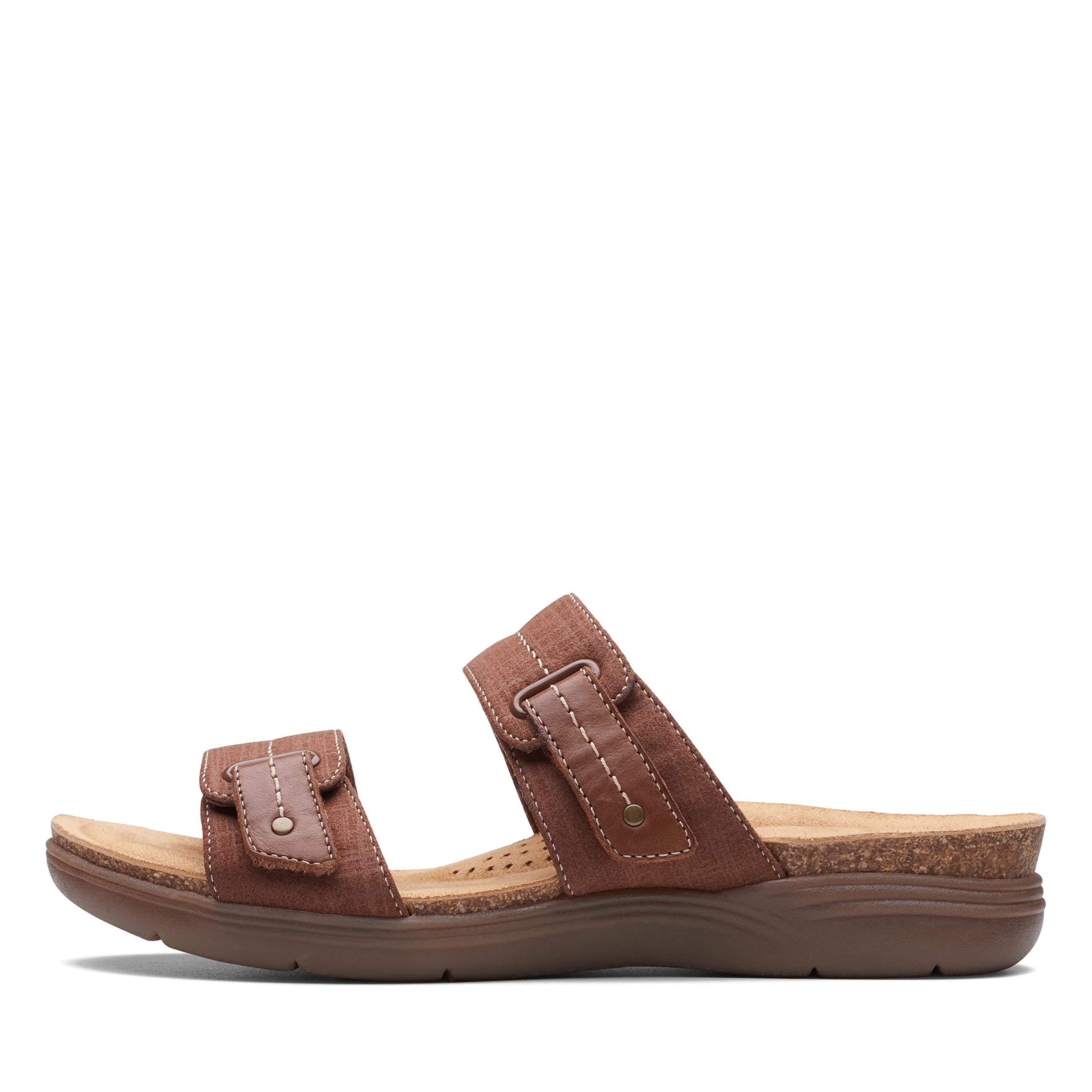 Clarks Women’s April Dusk Slide Sandal, Dark Tan Interest, 12