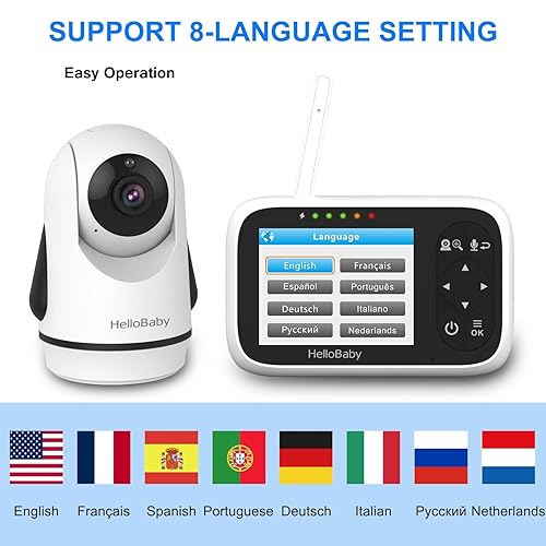 HelloBaby Baby Monitor with Camera and Audio, IPS Color