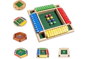 Montessori Number Knockdown, Wooden Dice Board Shut The Box Game, 2-6 Player Interactive Four Sided Flip Card Game Toys, Clas