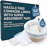 Lunderg Commode Liners with Absorbent Pads - Value Pack Medical Grade 50 Count Universal Fit - Disposable Bedside Commode Liners & Pads for Adult Chairs, Portable Potty Buckets & Camping Toilet Bags