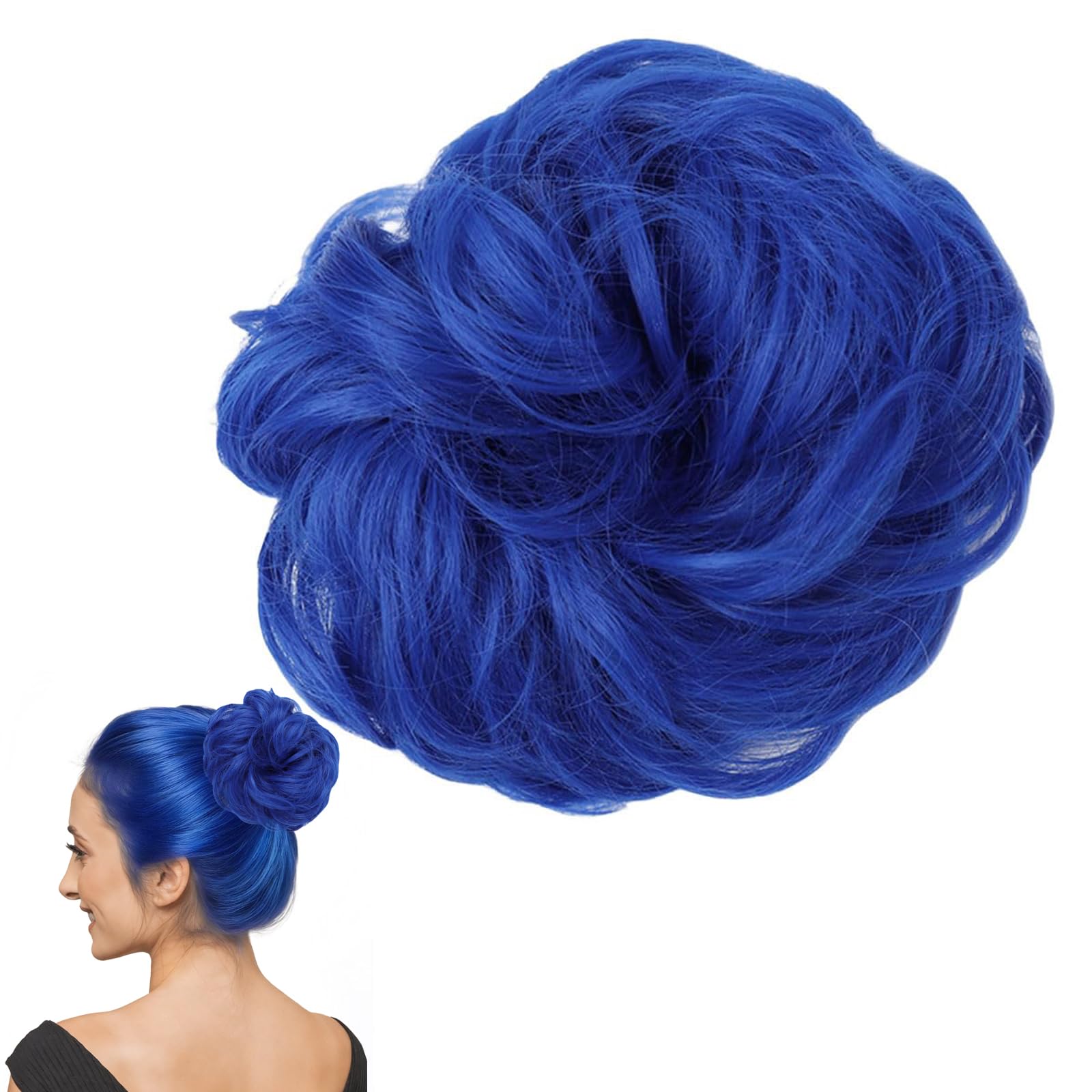 Traziewell Blue Hair Extensions Hairpieces Messy Bun Wavy Hair Scrunchies Curly Donut Chignons 1337