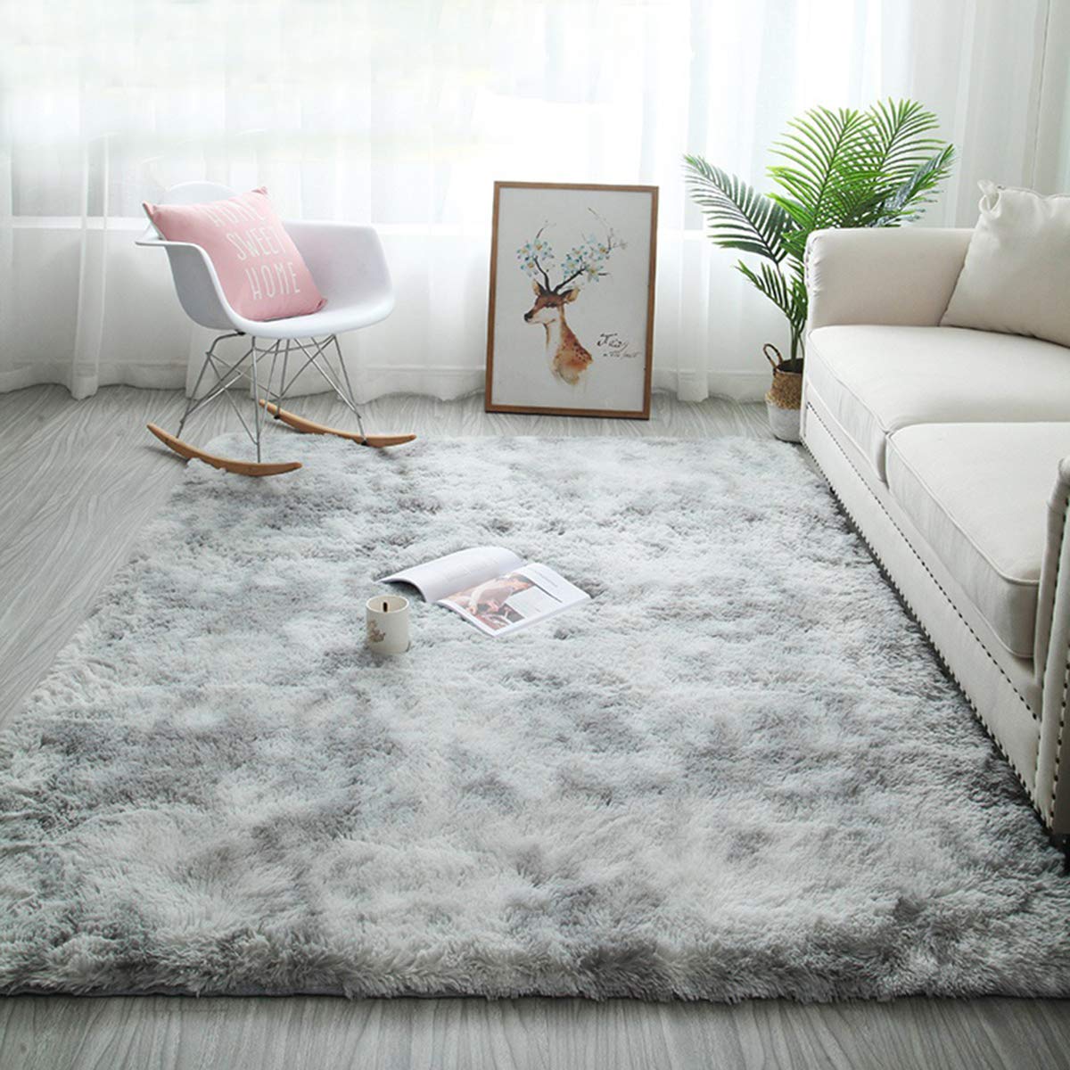 Tinyboy-hbq Area Rugs Fluffy Bedroom Carpet Soft Floor Mat Anti-Slip Living Room Rugs Shaggy Plush Carpets for Living Room Home Decor (200 * 250cm, Grey white) — image 1
