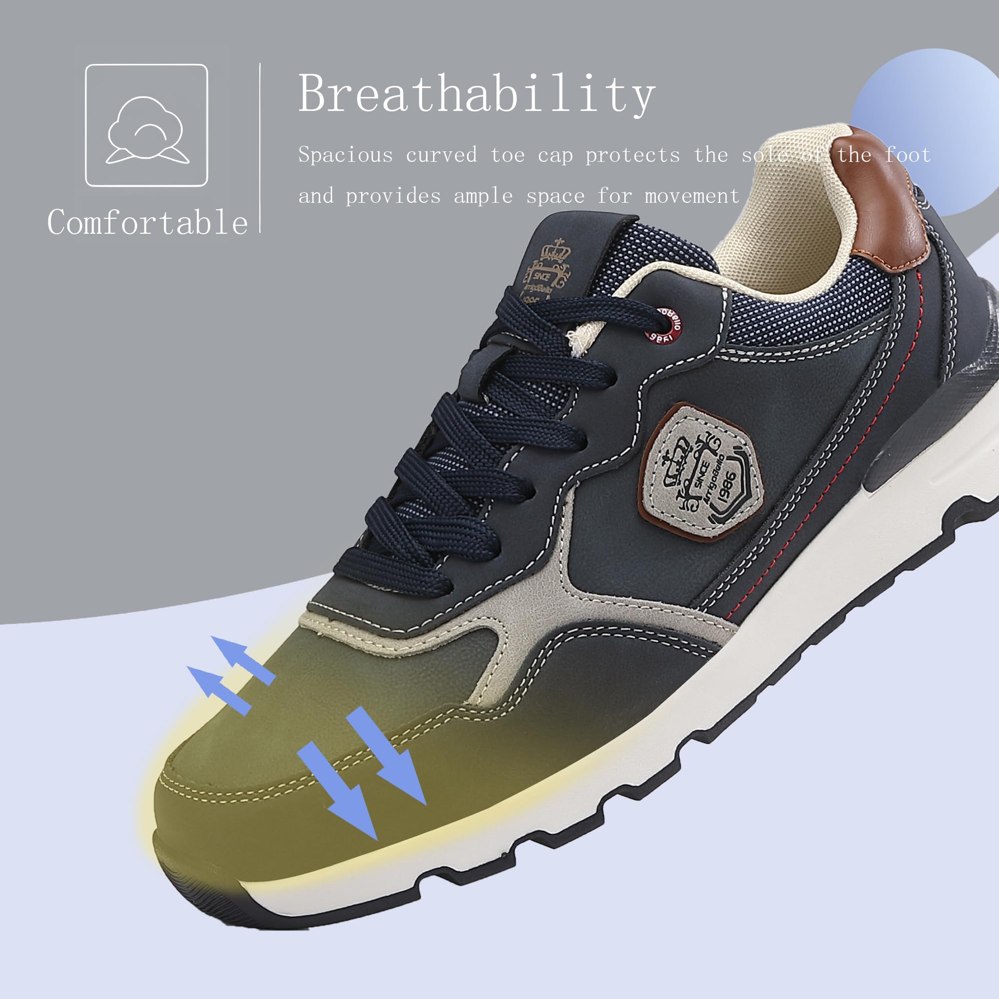 ARRIGO BELLO Schuhe Herren Sneaker Leather Freizeitschuhe Business Walkingschuhe Atmungsaktive Sportschuhe Größe 41-46 (A4 Blau, Größe_45) 6