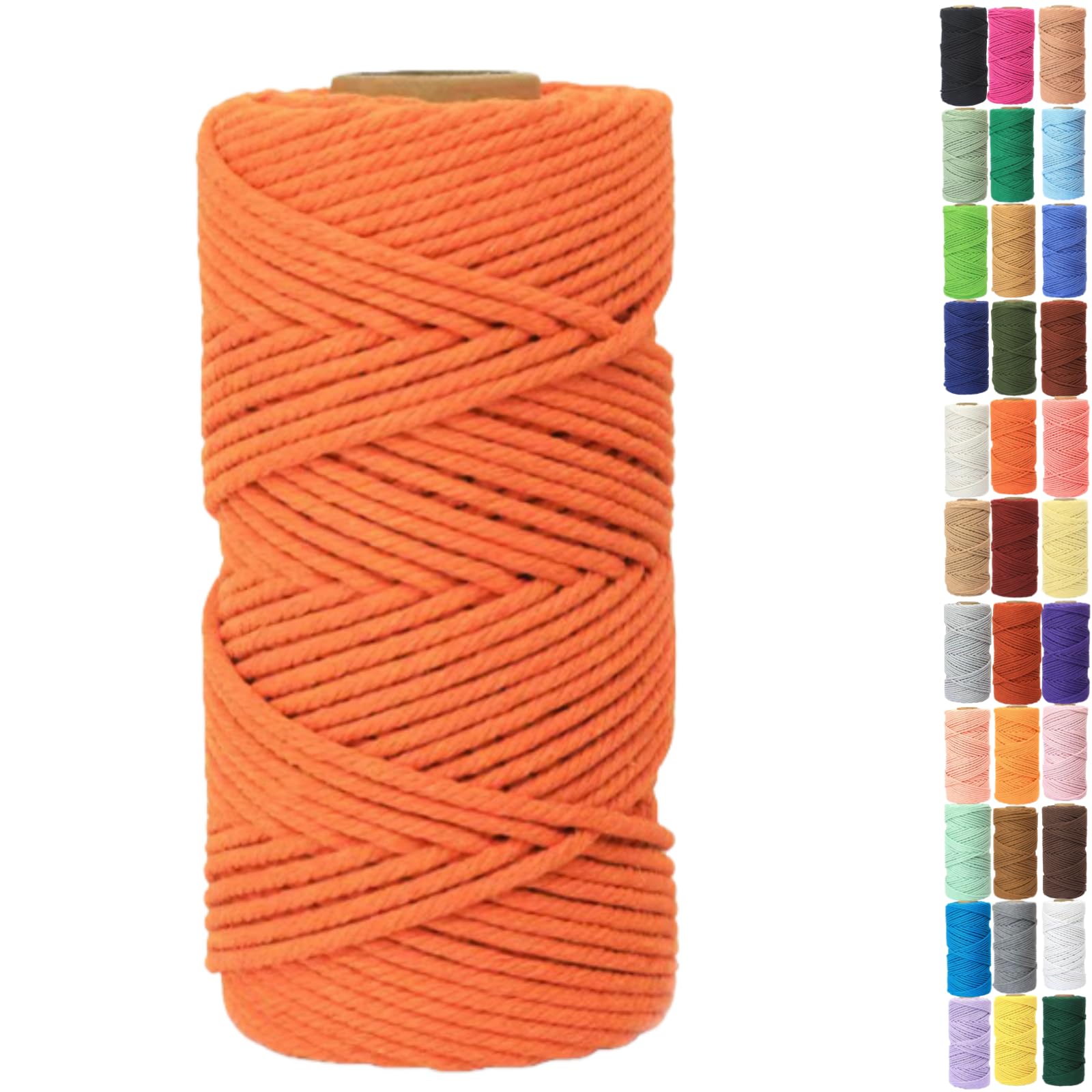 Binwat Macrame Cord Thick Natural Cotton Cord DIY Crafts Yarn Thread Twisted Spool Twine String Cotton Rope for Wall Hanging,Plant Hangers,Knitting,Decorative Projects 4mm x100m (Orange)