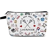 YULUENZE Lacrosse Presents Just Love Lacrosse Makeup Bag Travel Toiletry Cosmetic Bag with Zipper Birthday Present for Women Lacrosse Lovers Fans Lacrosse Players