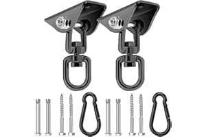 AINIKEY Heavy Duty Hammock Hanging Kit, 360° Rotating 1200 lb Swing Hangers for Hammock Chair Stand, Seat, Porch Swing, Yoga, Tree, Ceiling Mount, Indoor Outdoor Hanging Hardware Black | Pack of 2