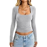 EasyGala Womens Cotton Tops Long Sleeve T Shirts Square Neck Y2k Tops Slim Fit Going Out Fall Fashion Clothes 2026