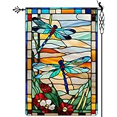 Jauageon Spring Summer Dragonfly Garden Flag Glass Style Flowers Garden Flag Vertical Double Sided Rustic Farmland Burlap Yard Lawn Outdoor Decor 12.5x18"