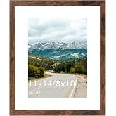 QOTIB 11x14 Picture Frame with 8x10 Mat Deep Brown, Display 8x10 with Mat or 11x14 Without Mat, Wood 11 by 14 Photo Frame, 11