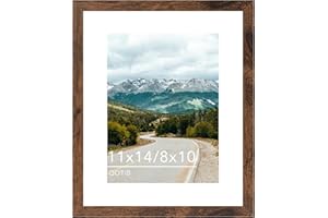 QOTIB 11x14 Picture Frame with 8x10 Mat Deep Brown, Display 8x10 with Mat or 11x14 Without Mat, Wood 11 by 14 Photo Frame, 11 x 14 Frame for Wall Hanging Display, Deep Brown