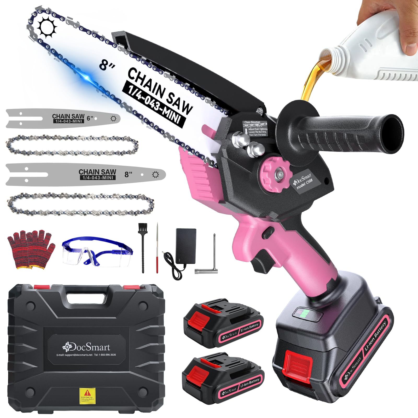 Electric Mini Chainsaw for Pruning Small Trees, Brushless 8 inch & 6 inch Portable Hand Saw with 2 Rechargeable Batteries, 1000W Handheld Chain Saw for Wood Cutting, Gardening Gifts for Men Dad Image