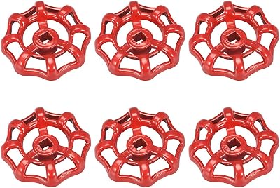 sourcing map Metal Faucet Handle Round Wheel Paint Cast Steel 6x6mm Square Red
