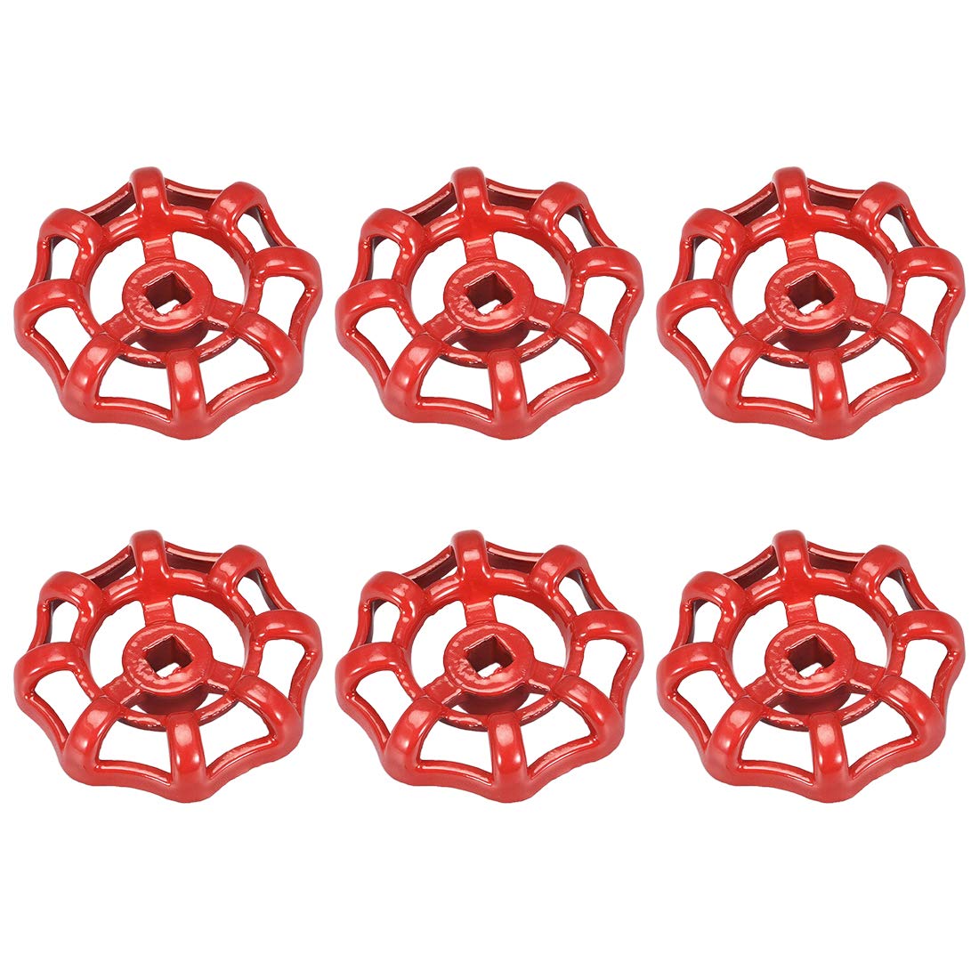 sourcing map Metal Outside Faucet Round Wheel Handle, Square Broach 6x6mm, Wheel OD 51mm Paint Cast Steel Red 6Pcs