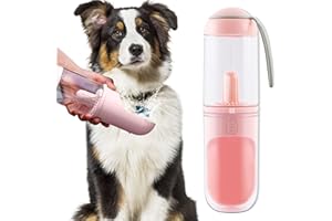 Petinstinct Dog Water Bottle, Leak Proof Portable Dog Water Bottle with Filter, Dog Water Bowl Dispenser, Dog Water Bowl for Pets Outdoor Hiking Walking Travel, 12OZ, Pink