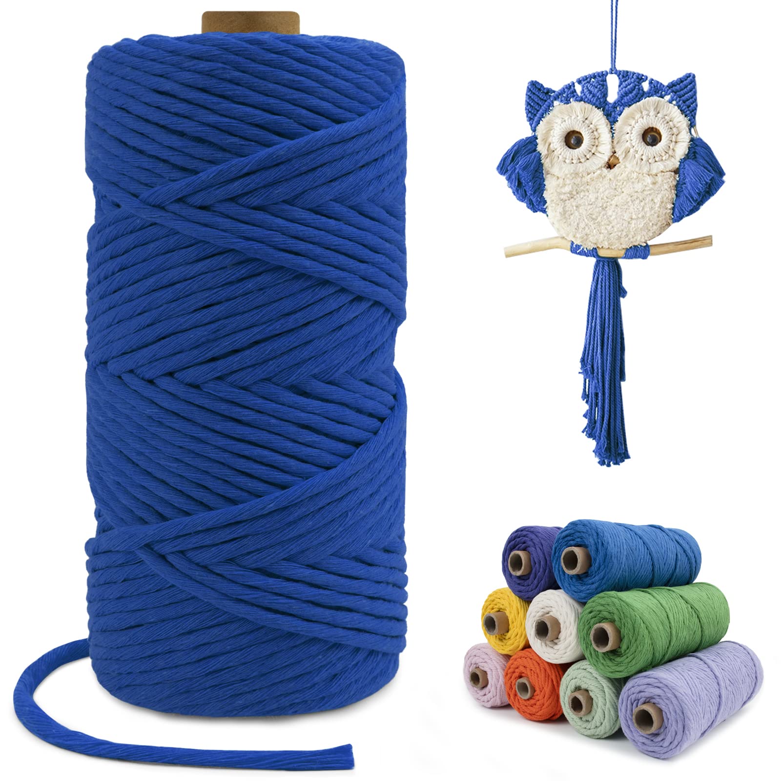 LEREATI Macrame Cord 4mm x 100m, Single Strand Thick Macrame Rope Yarn Natural Cotton Cord, Craft Macrame String for Plant Hanger, Wall Hanging, Knitting, DIY, Home Decorations (Navy Blue) — image 1