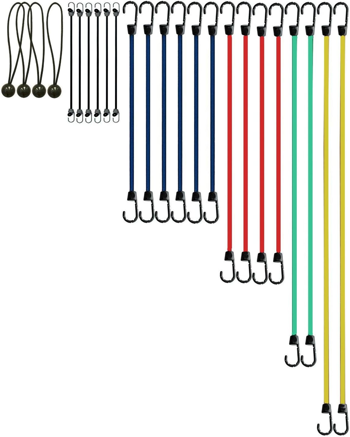 Cartman Bungee Cords Assortment Jar 24 Piece in Jar - Includes 10", 18", 24", 32", 40" Bungee Cord and 8" Canopy/Tarp Ball Ties: Home Improvement