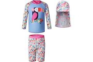 Vivobiniya Kids Girl Rashguard Swimsuit with Sun Hats UPF 50+uv Long Sleeve