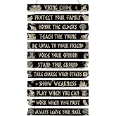 Thinkday 12 Pcs Viking Decor Pagan Nordic Wooden Wall Sign 20 x 12 Inch | Scandinavian Rustic Hanging Wall Decor Celtic Runes Design Nordic Medieval Artifact Inspirational Plaque Viking Gifts for Men