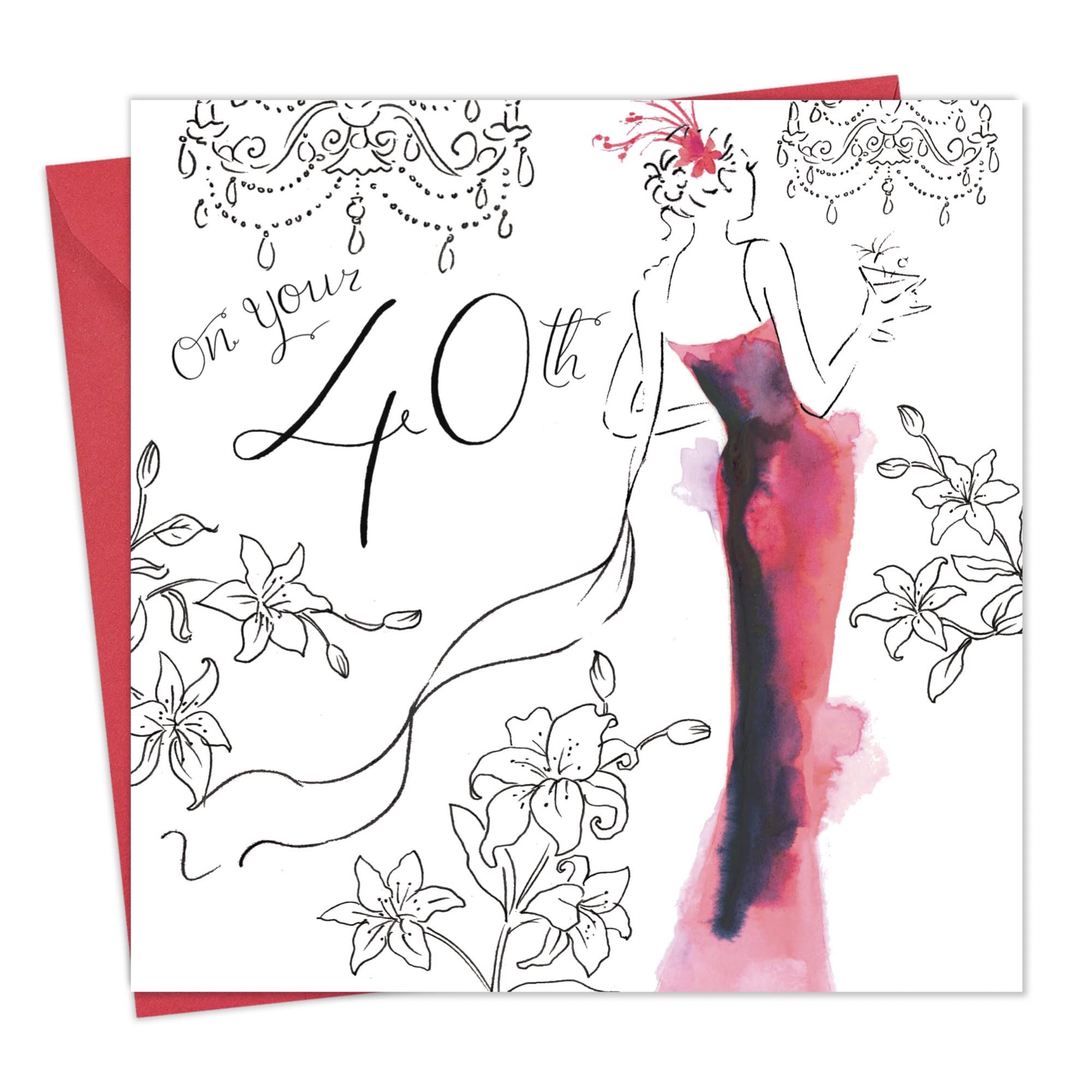 Twizler 40th Birthday Card for Her with Crystal Finish & Watercolour Effect - Age 40 Year Old Happy Birthday Card for Women Female Ladies