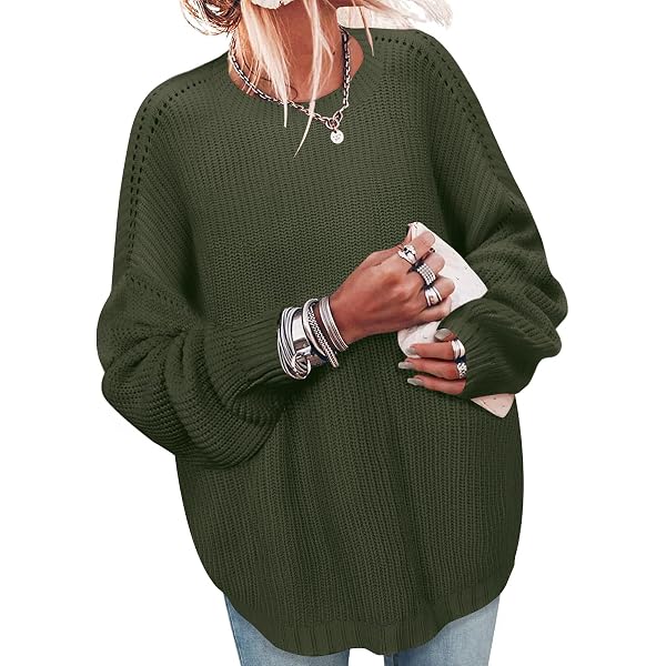 thumbnail image 2 of Saodimallsu Womens Oversized Sweaters Crew Neck Puff... 2 of 12