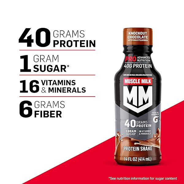 MUSCLE MILK PRO ADVANCED NUTRITION PROTEIN SHAKE, INTENSE VANILLA, 14 FL OZ BOTTLE, 12 PACK, 40G PROTEIN, 1G SUGAR, 16 VITAMINS & MINERALS, 6G FIBER, WORKOUT RECOVERY, PACKAGING MAY VARY