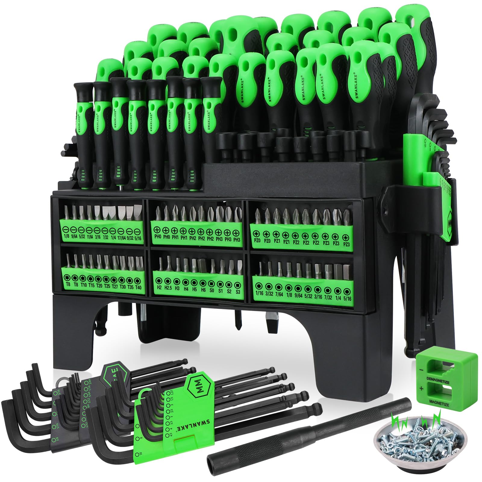 Photo 1 of 141-Piece Magnetic Screwdriver Set with Plastic Rack, Torx/Slotted/Phillips Precision Screwdrivers, SAE & Metric Hex Key Kit, Ratchet Handle & Screwdriver Bits, DIY Tools for Gift