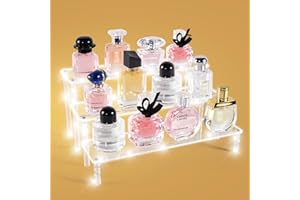 MJDYTYT Perfume Organizer,Perfume Stand 3-Tier Clear Acrylic Display Risers with LED Light, Cupcake Stand, Room Decor, Acrylic Shelves for Organize Decoration Jewelry, Makeup, Figure, Dessert (White Light)
