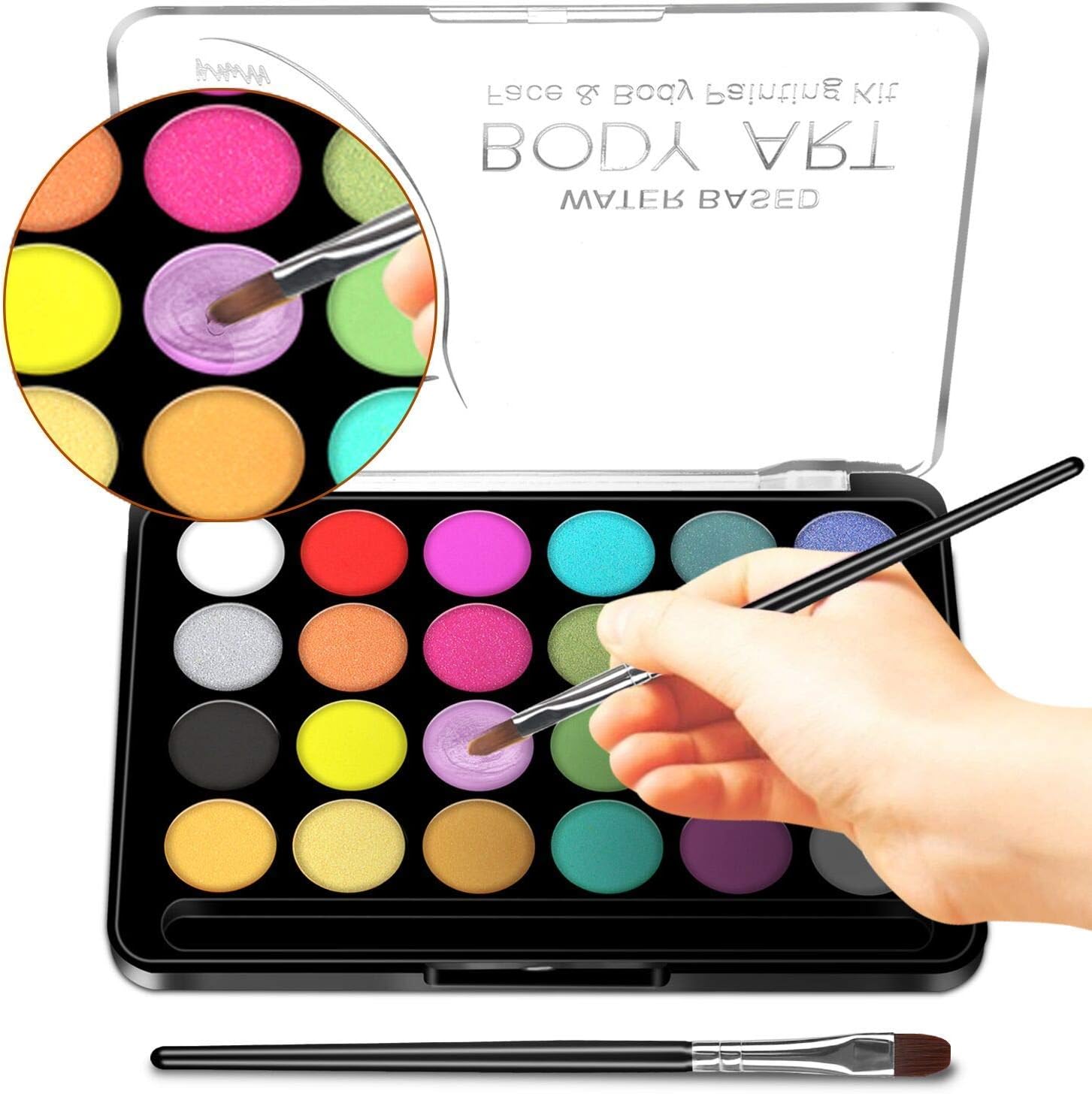 RIOGOO Face Paint Kit for Kids, 32 Stencils, 24 Large Water Based Paints, 2 Brushes, Professional Quality Face & Body Paint - Image 4