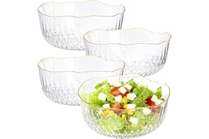Frcctre 4 Pack Clear Plastic Serving Bowls, 70 Ounce Crystal Salad Mixing Bowl, 9 Inch Round Plastic Bowls Catering Bowls for