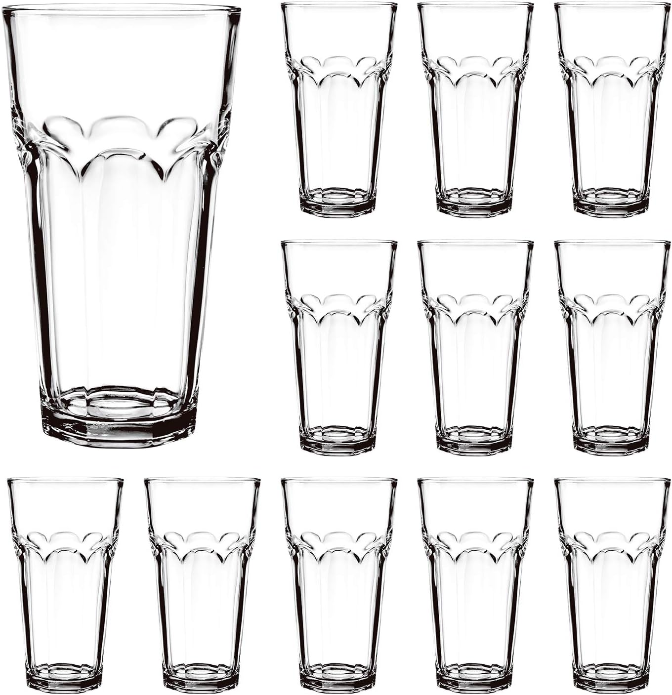 Highball Glass Cups 16 oz,QAPPDA Clear Drinking Glass Tumblers For Beverage,Cocktail Glass Juice Cups,Drinking Glasses for Restaurants,Bars,Parties,Water Cups Drinking Cups 12 Pack KTY5008