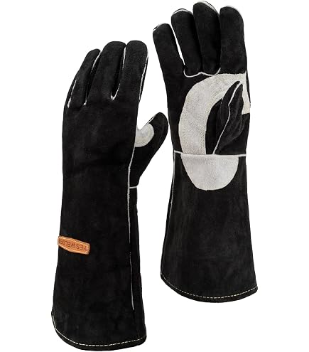 YESWELDER 14-Inch Cow Leather Welding Gloves – Heat/Fire Resistant For Forge, MIG, Stick, Oven, Grill & Fireplace