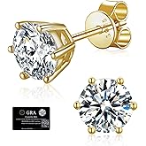 Moissanite Stud Earrings for Women, 925 Sterling Silver Earrings, 18K White Gold Plating earrings for Men (0.6-4ct)